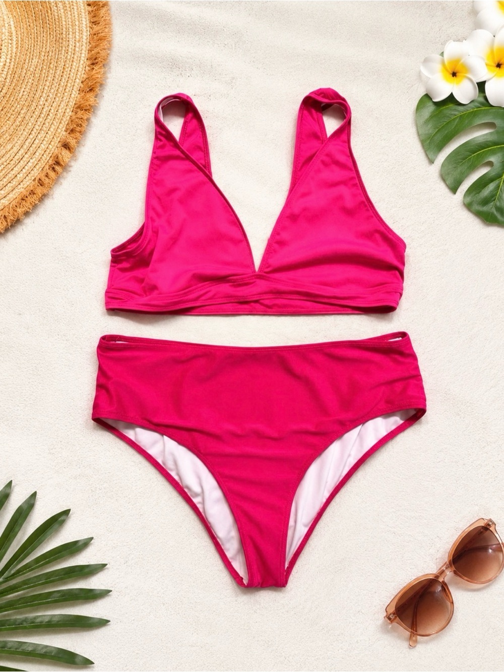 Accessorize Pink Bikini Set Ribbed Top High Waist Bottoms 2XL